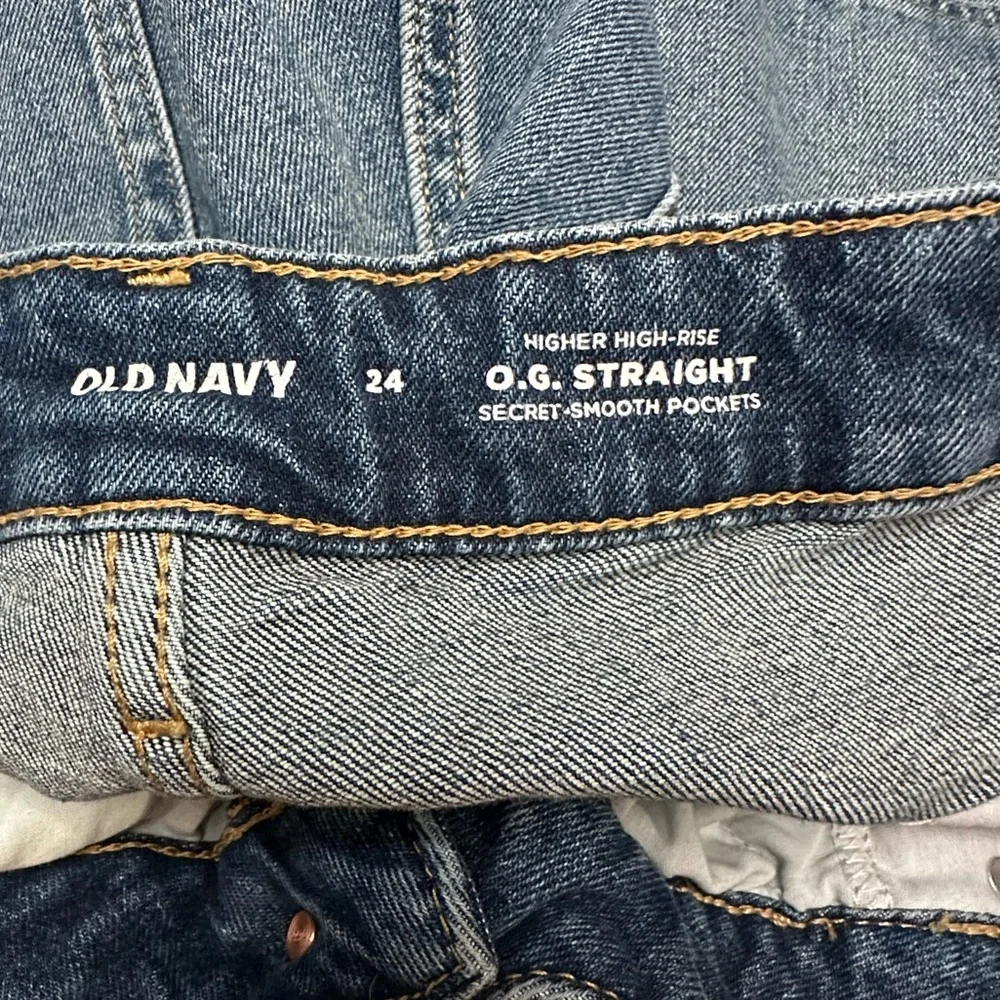 Old Navy‎ Blue Jeans higher High-Rise OG Straight secret smooth pockets sz 24